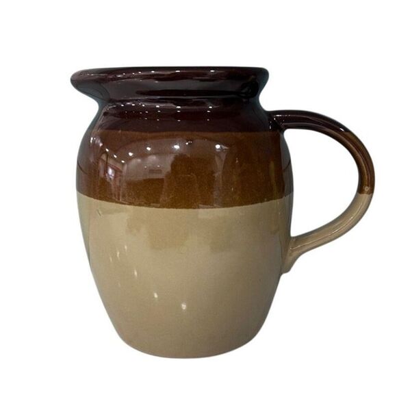 Vtg Stoneware Pitcher Jug 6" Two-toned Brown Glazed Finish Pottery With Handle - Picture 5 of 11